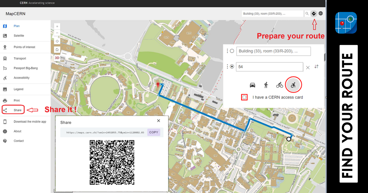 A screenshot of GIS portal that shows how to find routes for people with reduced mobility