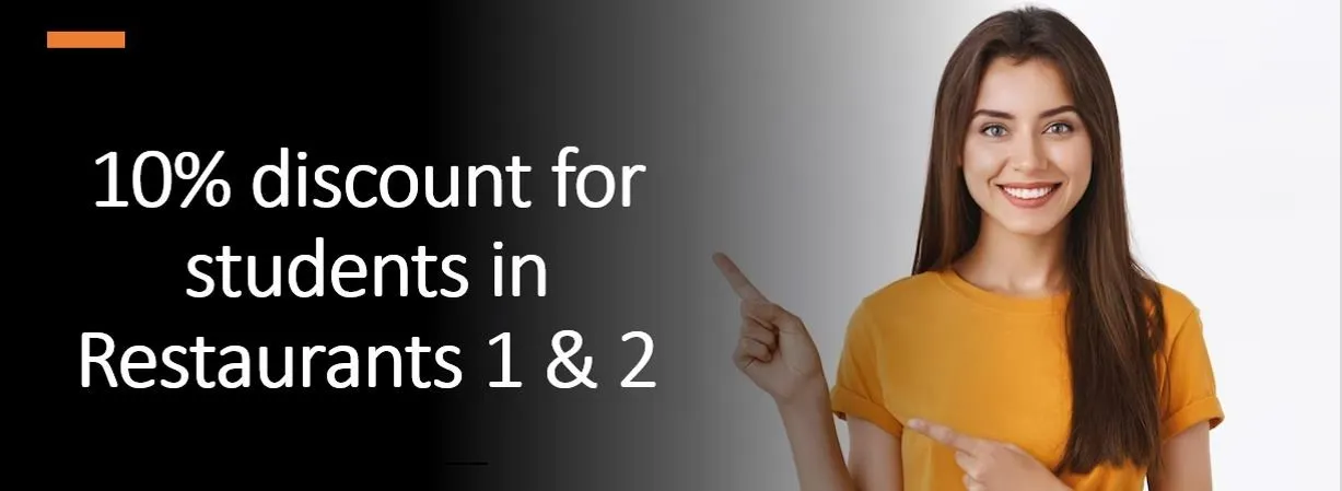 Student discount at Restaurants 1 and 2